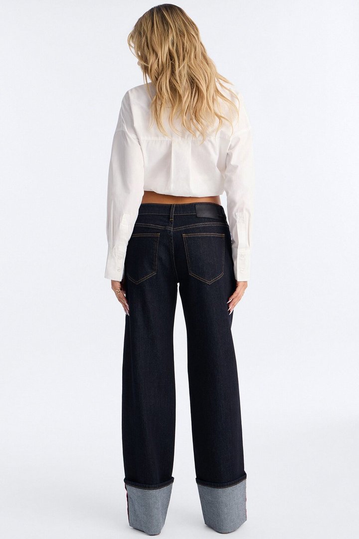 Turned Up Stretch Cuffed Straight Leg Jeans - Dark Wash