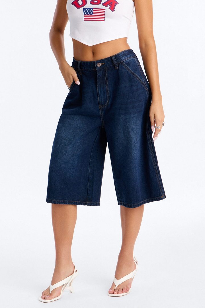 One Chance Carpenter Denim Jorts - Dark Wash