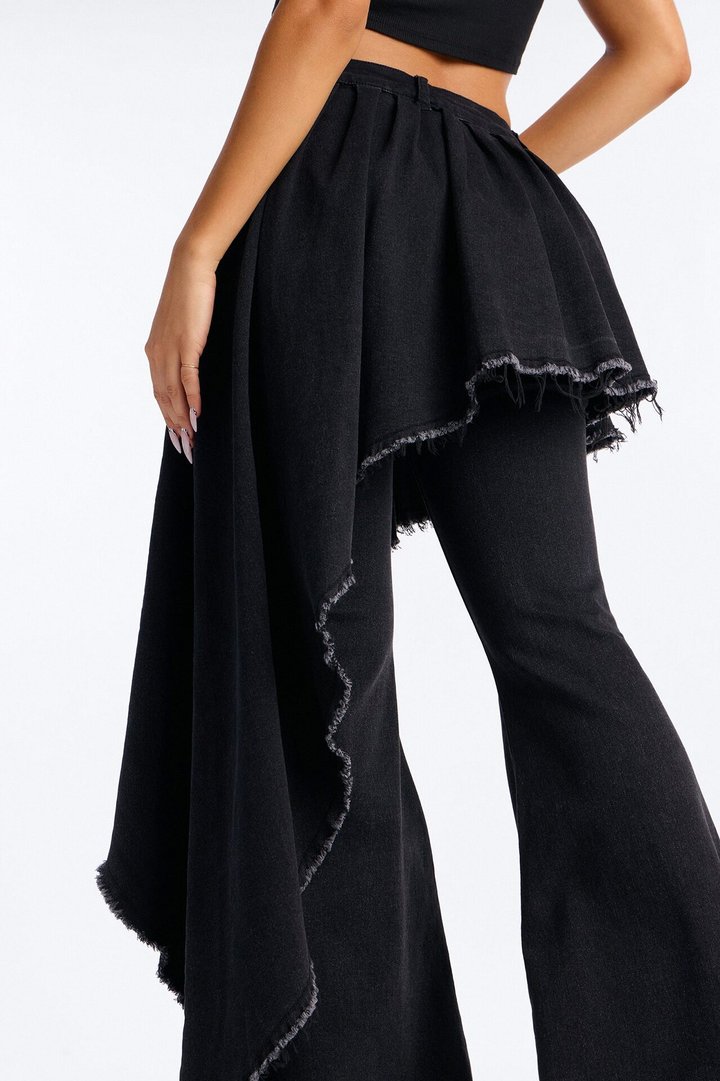 Attachment Issues Skirt Layer Ripped Stretch Flare Jeans - Black Wash