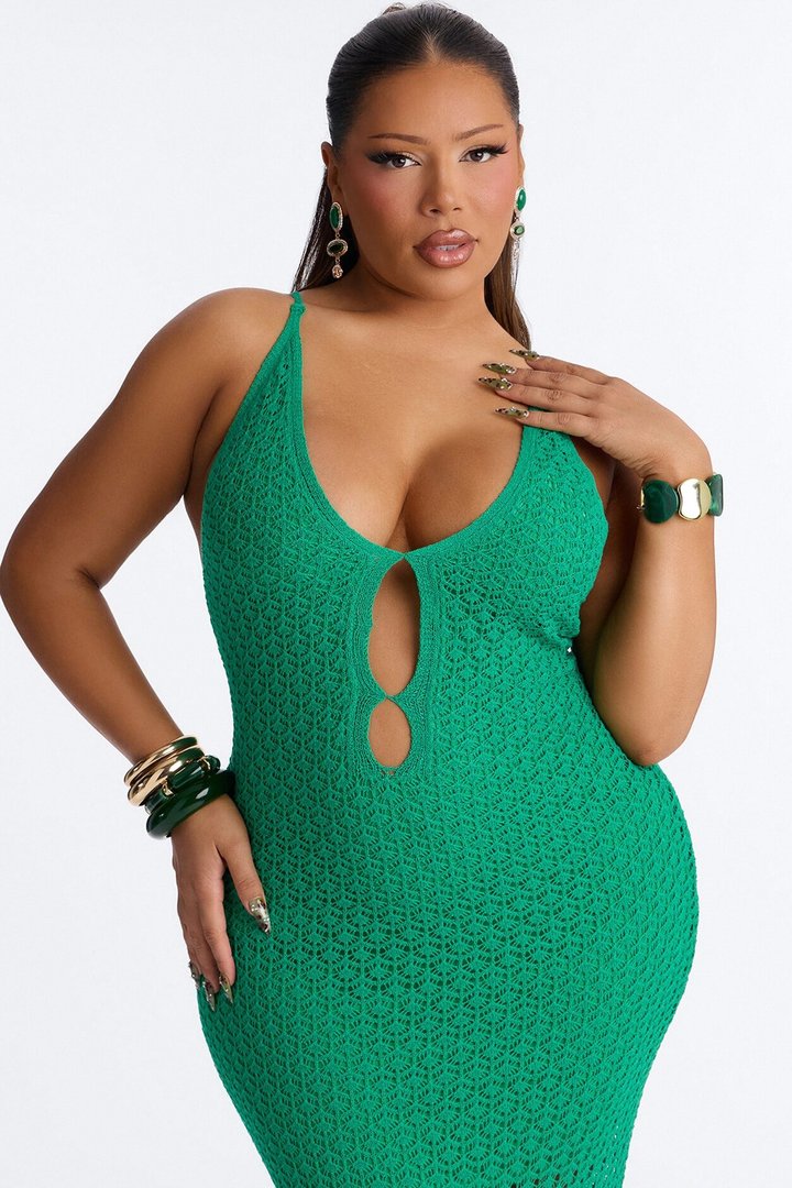 Ocean View Sheer Crochet Maxi Dress - Kelly Green