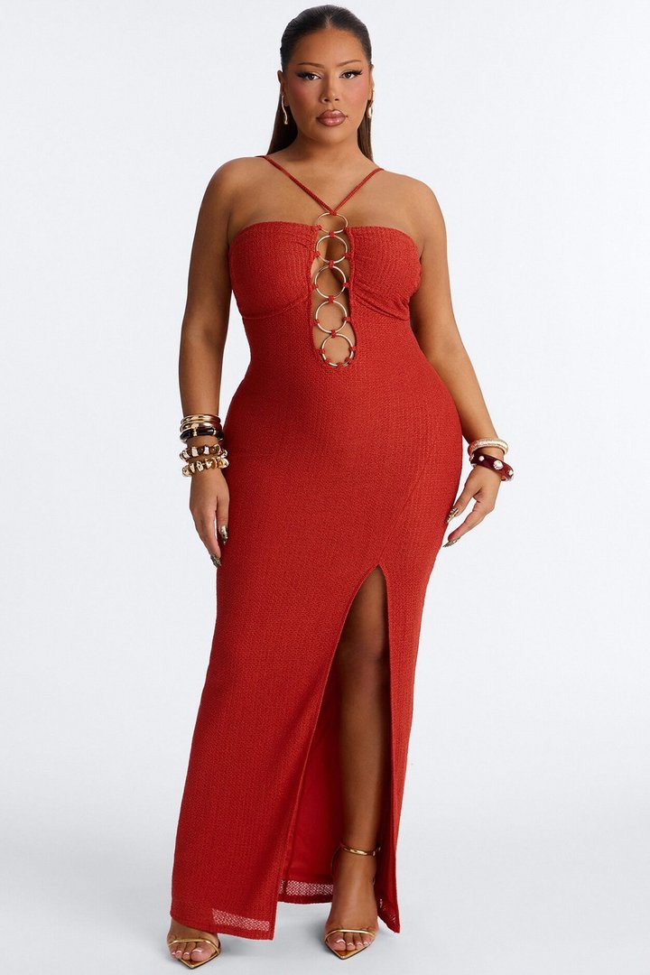 Tulum Nights Hardware Knit Maxi Dress - Rust