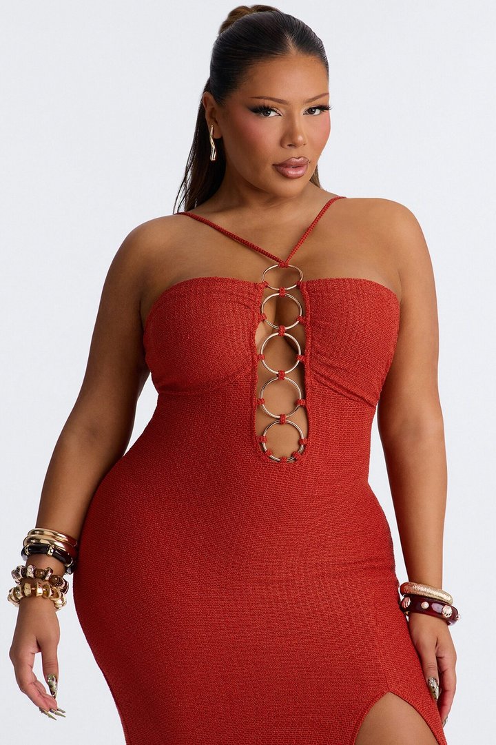 Tulum Nights Hardware Knit Maxi Dress - Rust