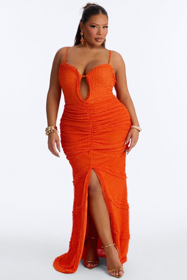 Sunlit Escape Textured Maxi Dress - Orange
