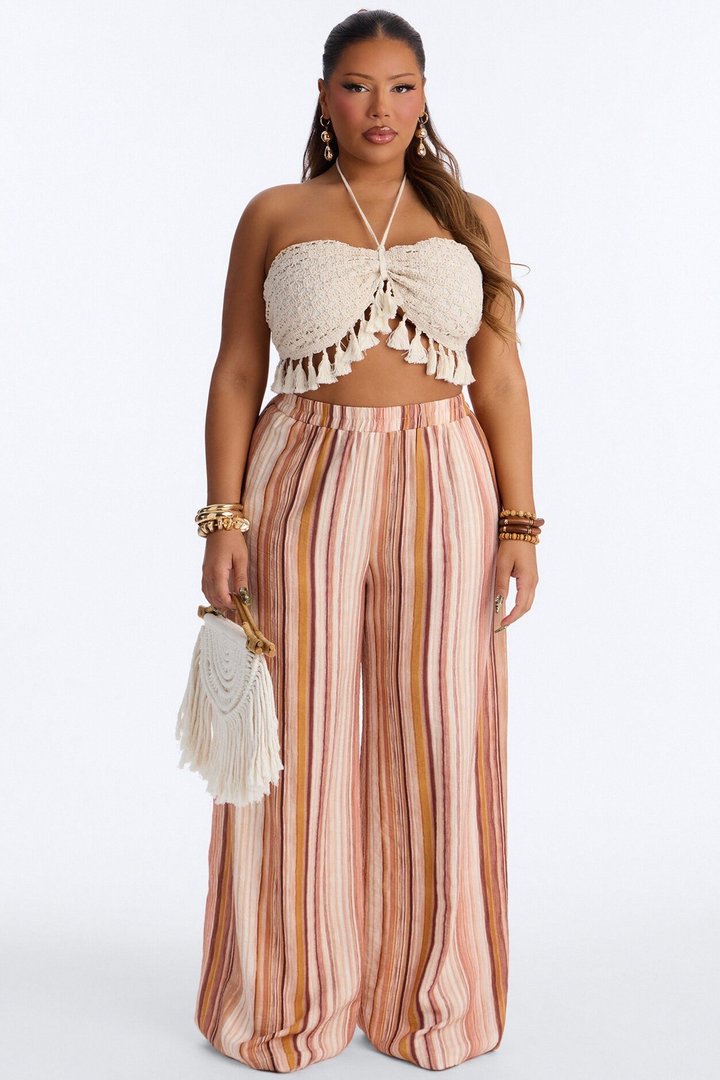 Tropic Heat Striped Linen Pant Set - Rust/combo