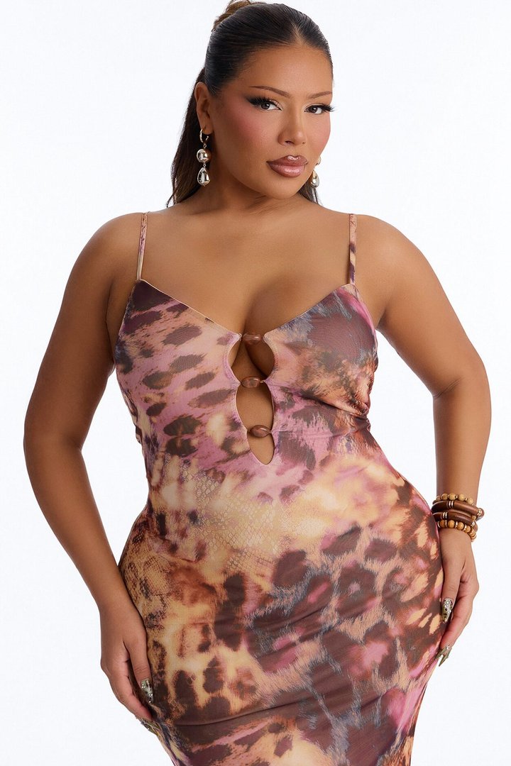 Yadira Animal Mesh Maxi Dress - Taupe/combo