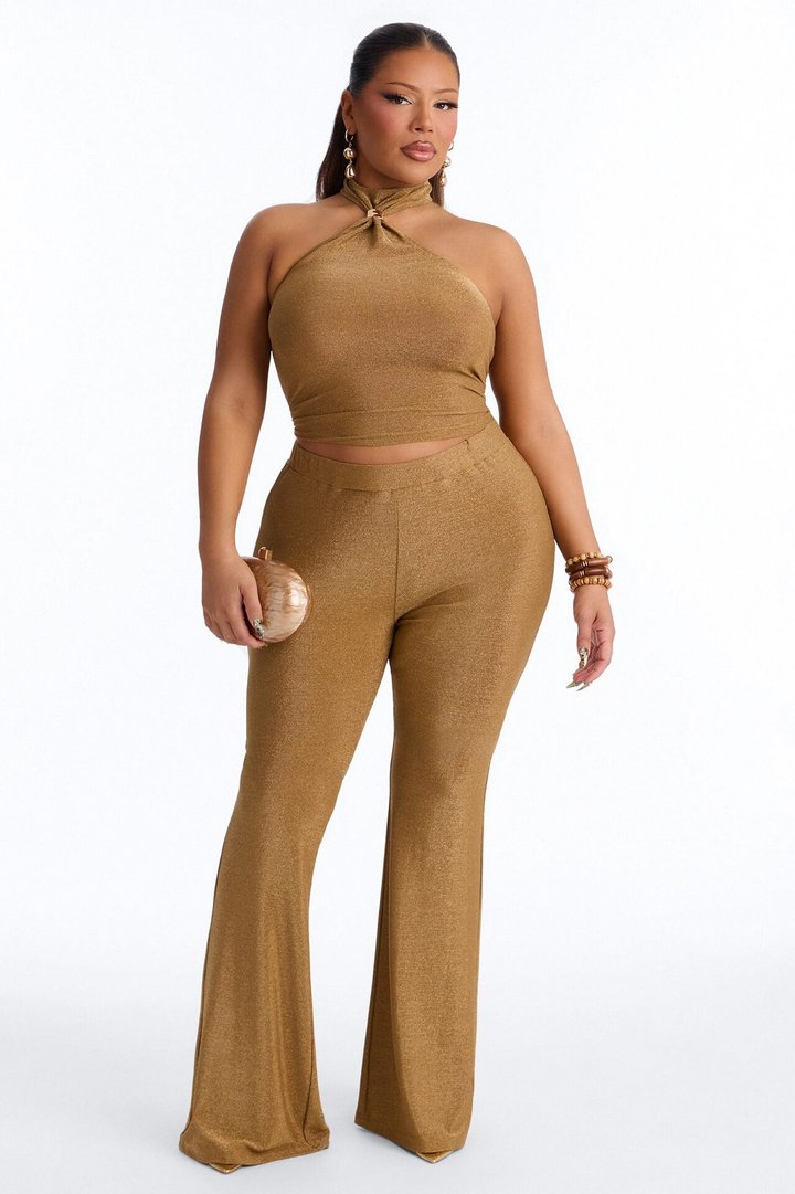 Golden Girl Metallic Knit Pant Set - Gold
