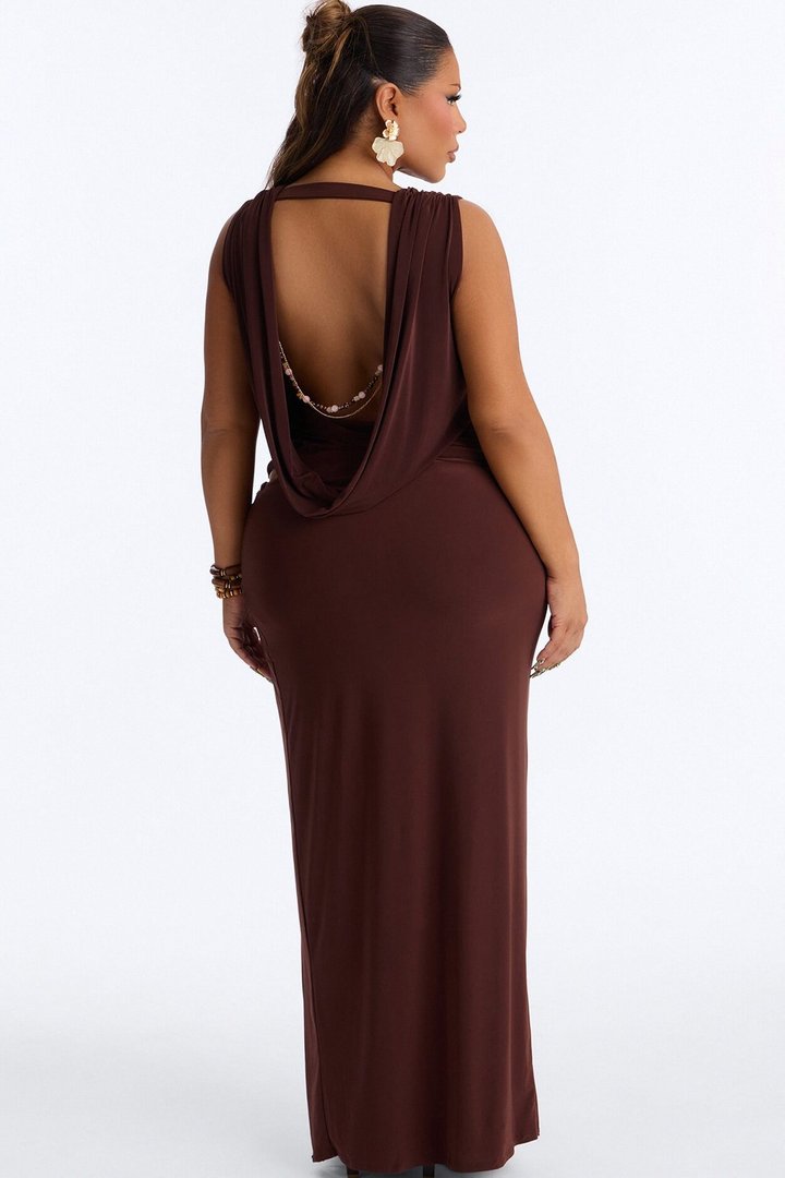 Selene Open Back Chain Detail Maxi Skirt Set - Brown
