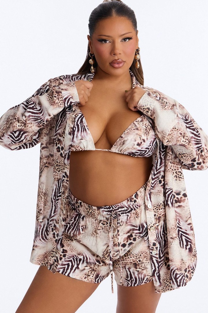 Leopard Legacy 3 Piece Short Set - Brown Combo