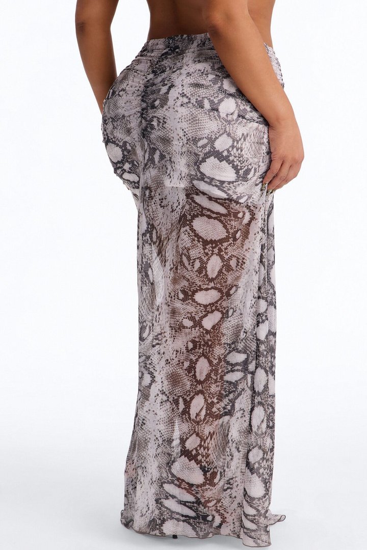 Cold Blooded Snakeskin Mesh Maxi Skirt - Grey/combo