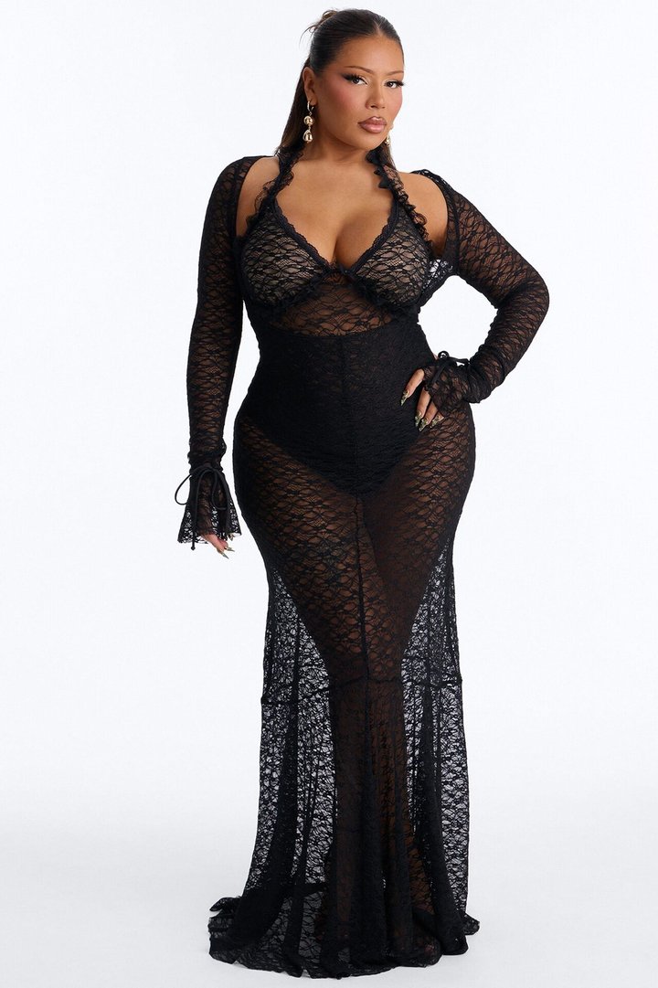All The Drama Lace Maxi Dress - Black