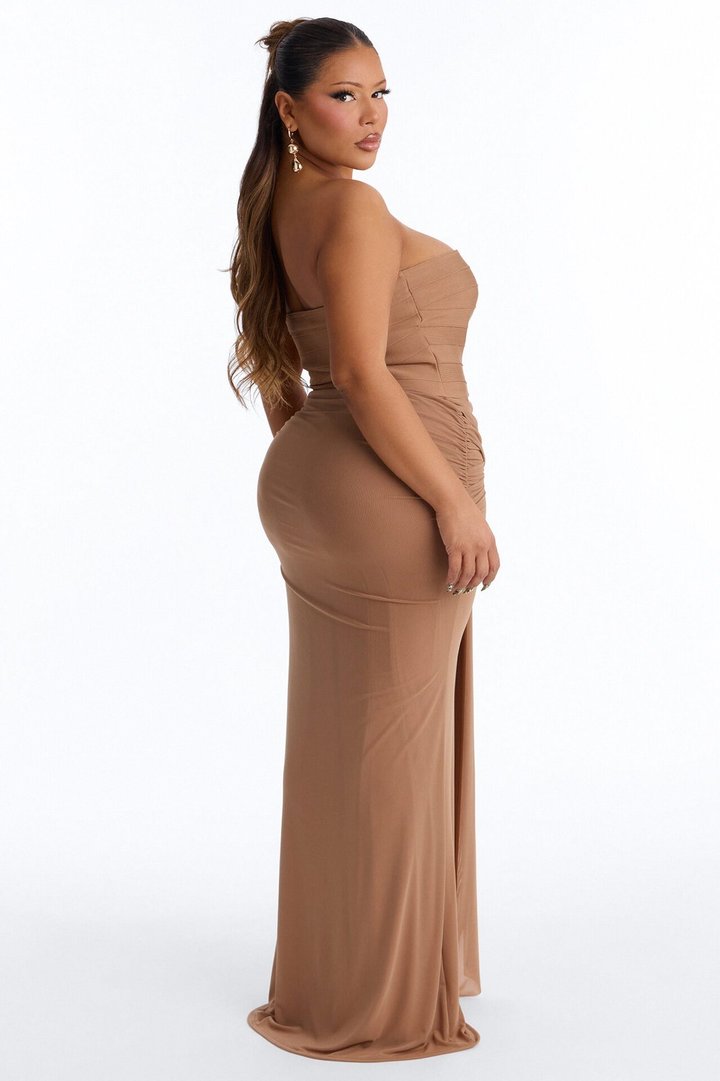 Center Stage Draped Bandage Maxi Dress - Mocha