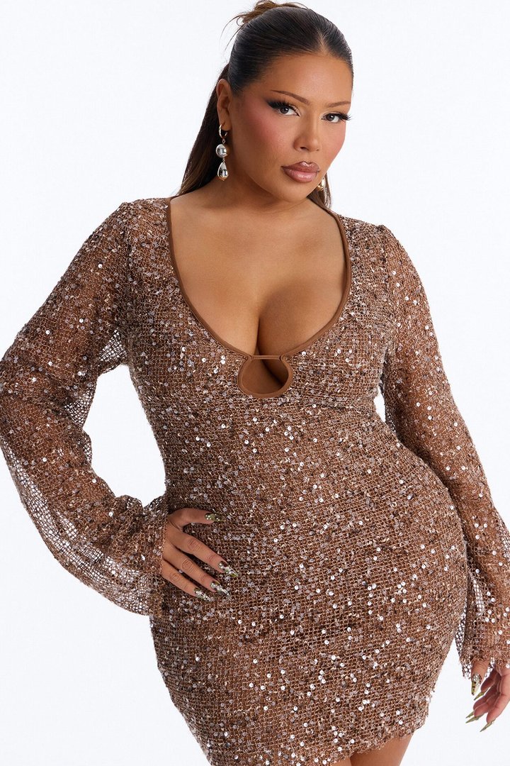 Out In The Tropics Crochet Mini Dress - Bronze