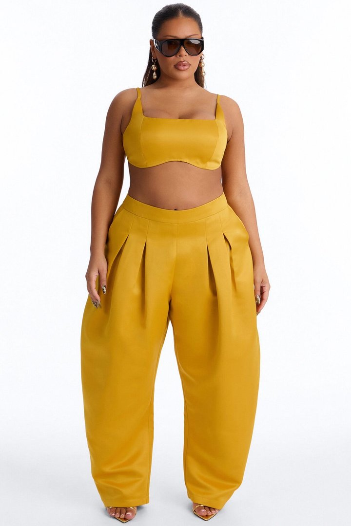 Ottilie High Rise Pleated Barrel Leg Pant - Yellow