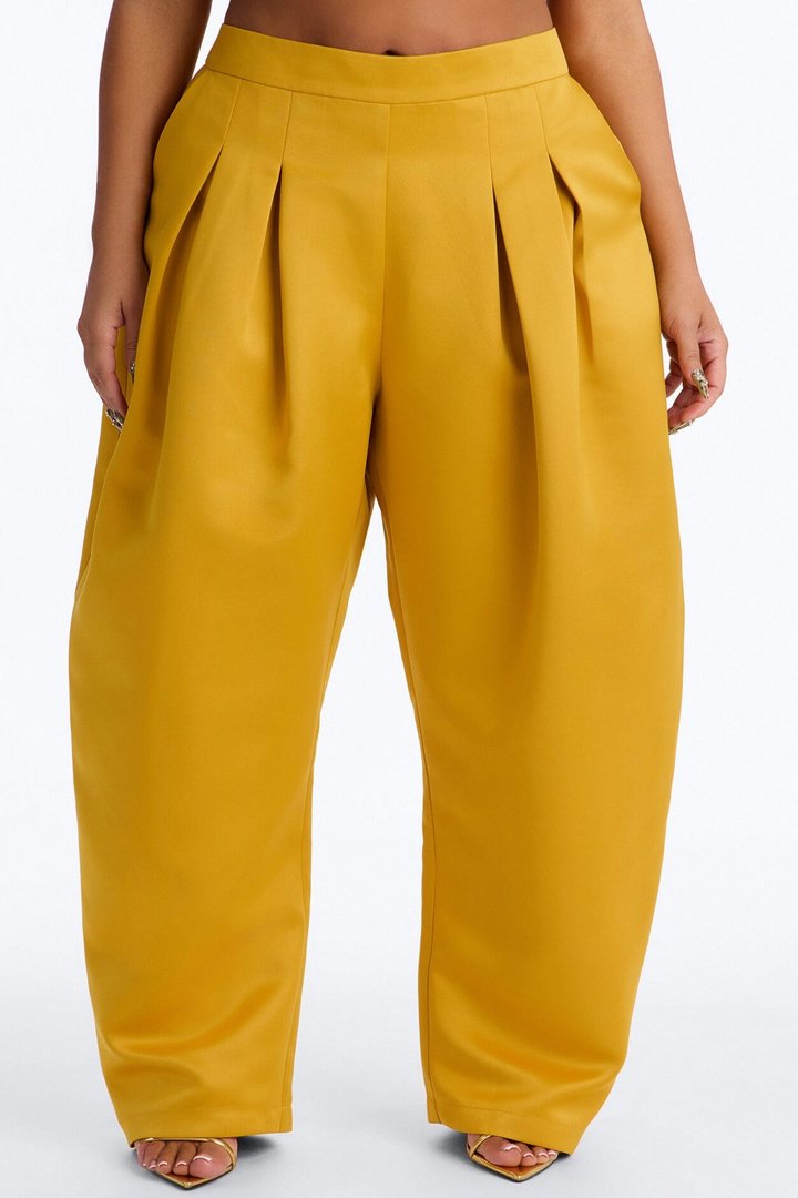 Ottilie High Rise Pleated Barrel Leg Pant - Yellow