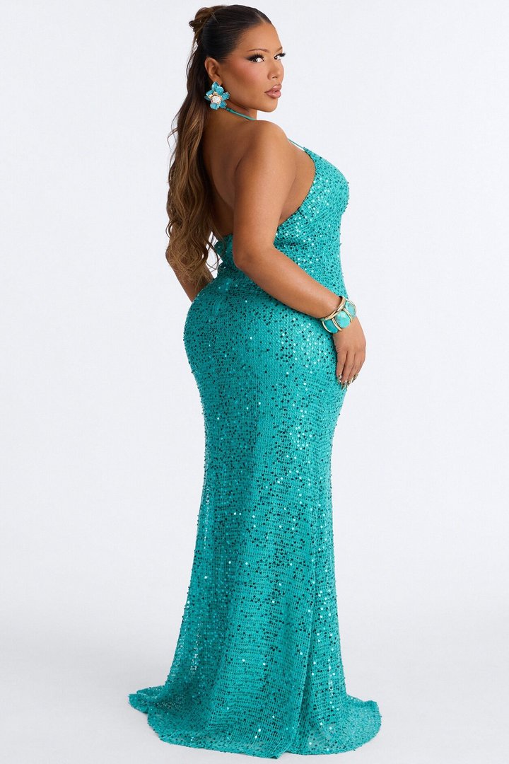 Esme Sequin Gown Maxi - Turquoise