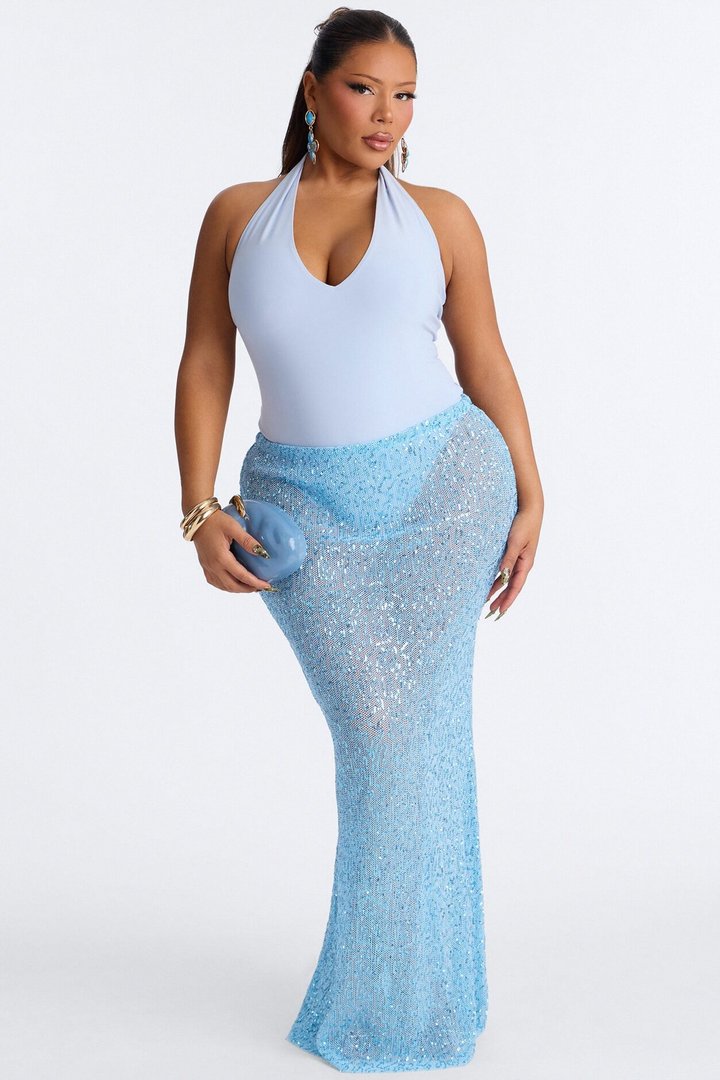 Lost In Paradise Sequin Maxi Skirt - Light Blue