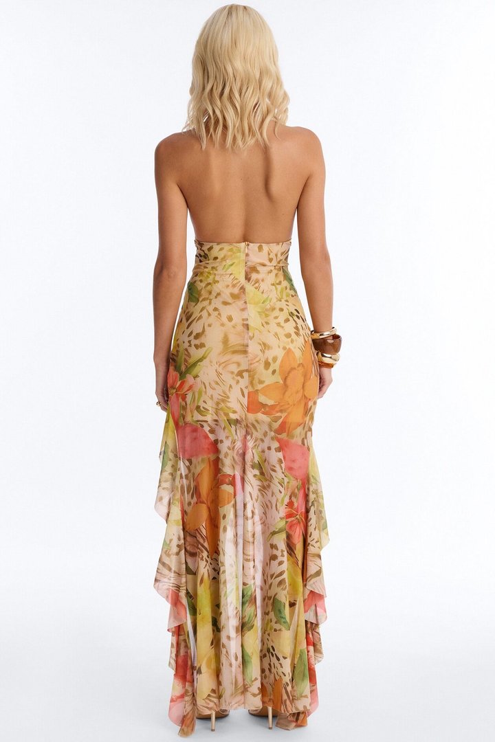 Tropic Energy Halter Mesh Maxi Dress - Yellow/combo