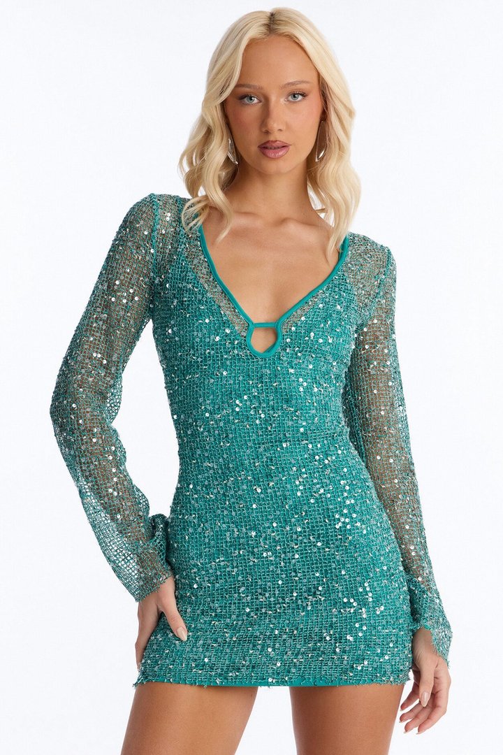 Out In The Tropics Crochet Mini Dress - Teal