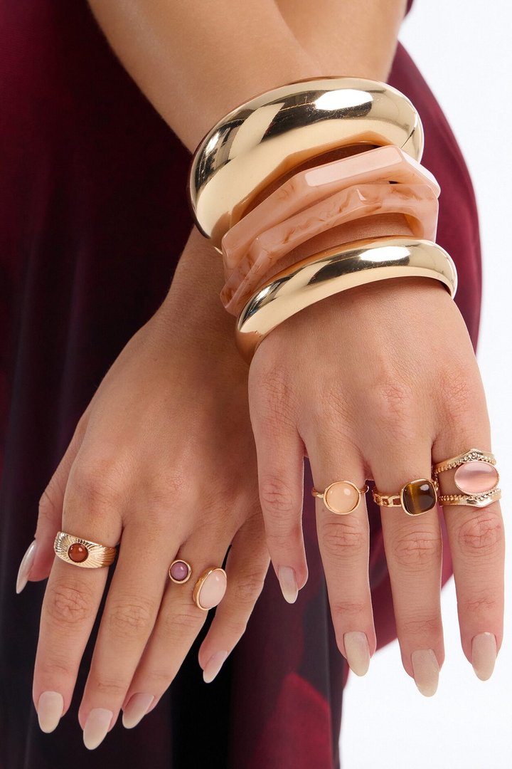 Soledad Jeweled 5 Piece Ring Set - Gold/Pink