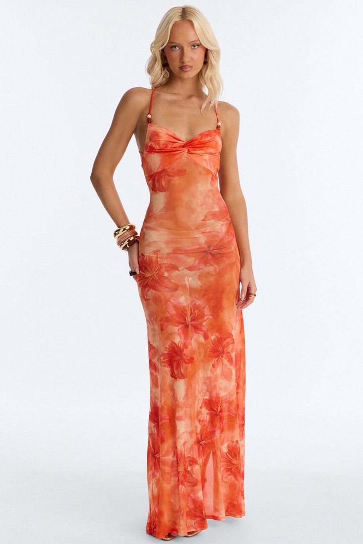 Cabo Mood Mesh Maxi Dress - Orange