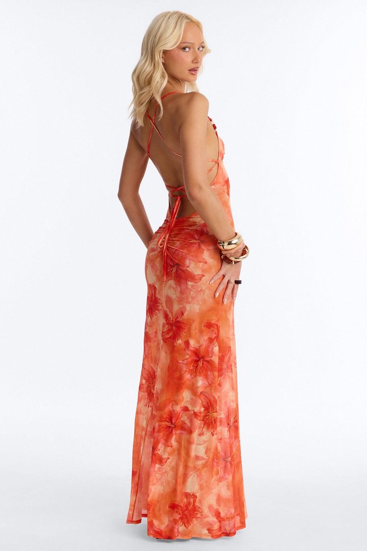 Cabo Mood Mesh Maxi Dress - Orange
