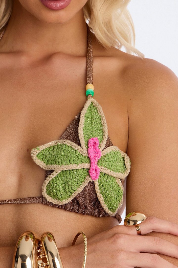 Reyna Shimmer Floral Applique 2 Piece Bikini Set - Green/combo