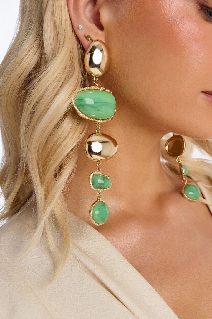 Island Daze Jeweled Drop Earrings - Gold/Green