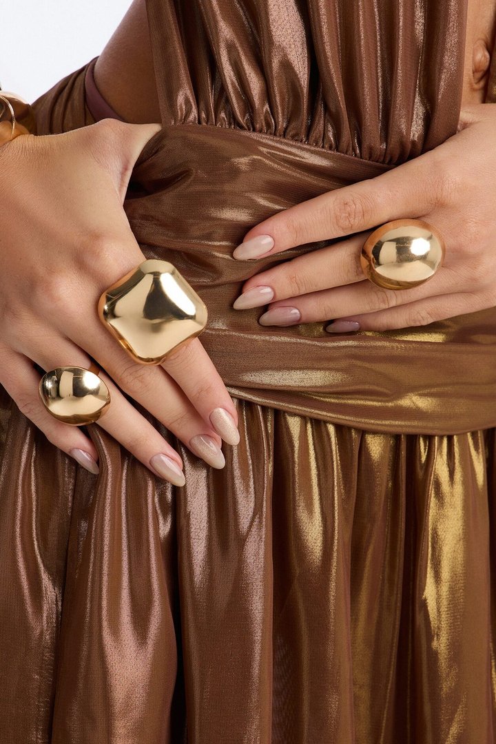Moon Stone 3 Piece Ring Set - Gold