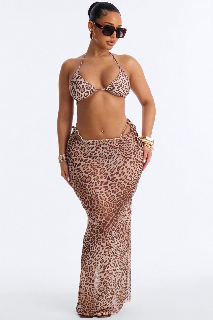 Shira Leopard 3 Piece Bikini & Skirt Sunsuit - Leopard