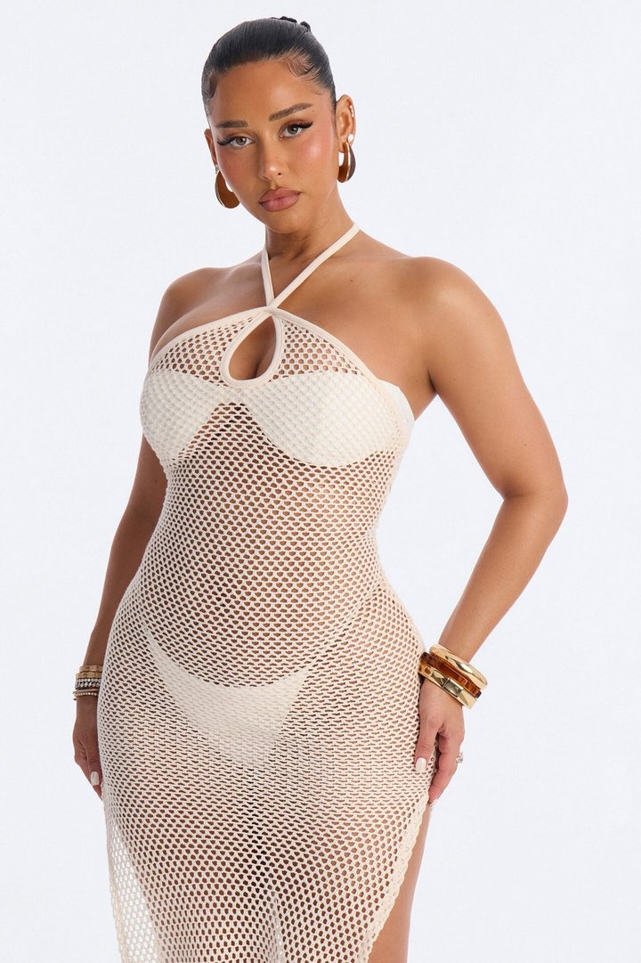Tans And More Crochet Keyhole Midi Swim Cover Up Dress - White