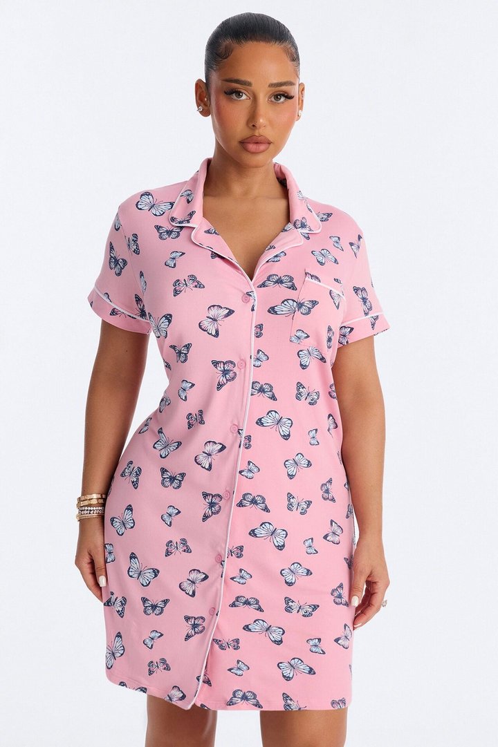 Domino Butterflies Sleep Shirt - Pink/combo