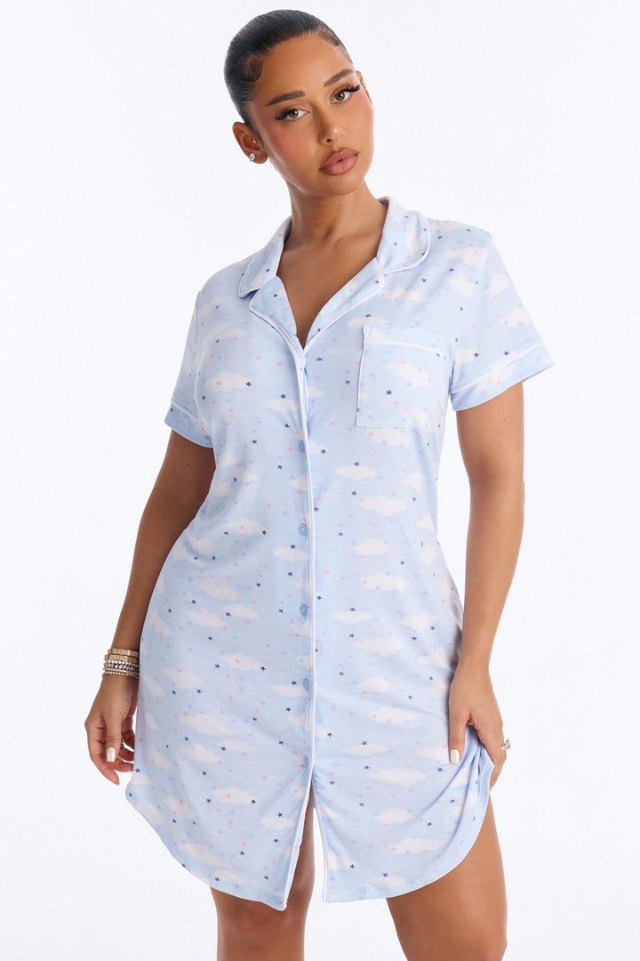 Cloudy Stars Sleep Shirt - Light Blue