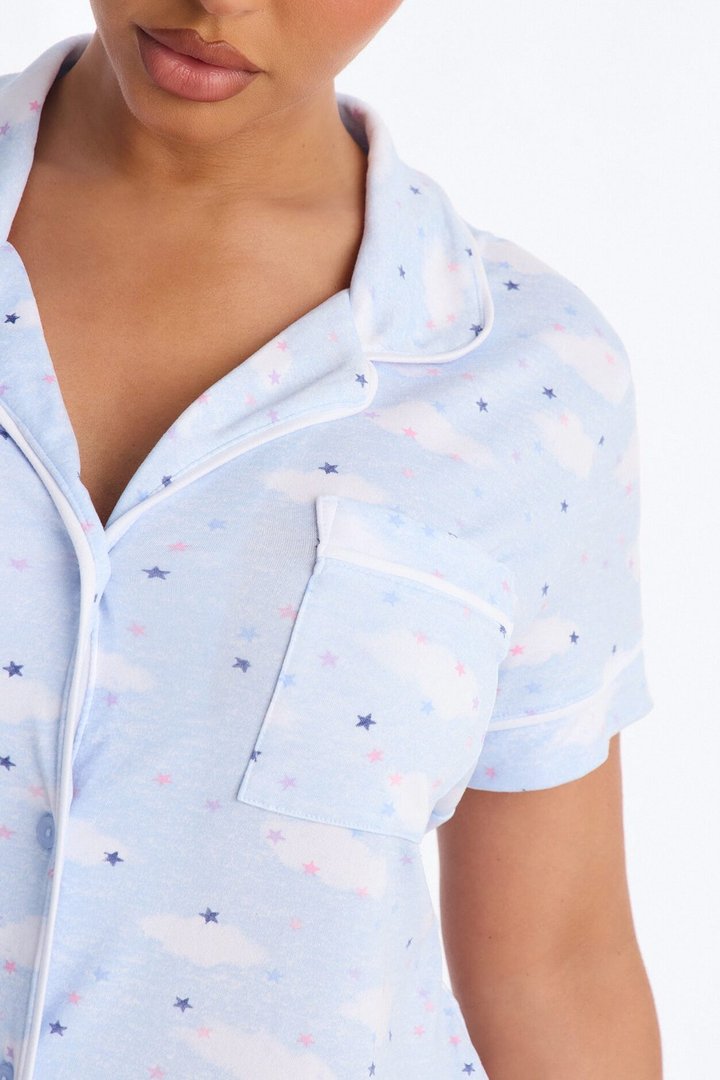 Cloudy Stars Sleep Shirt - Light Blue