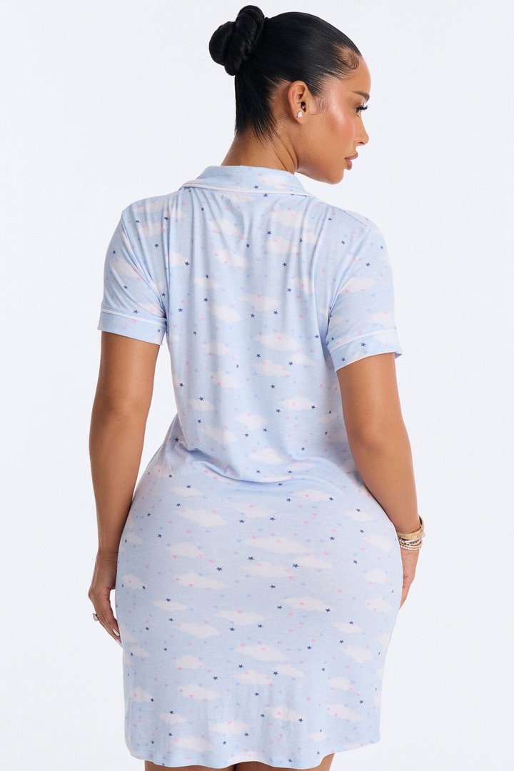 Cloudy Stars Sleep Shirt - Light Blue