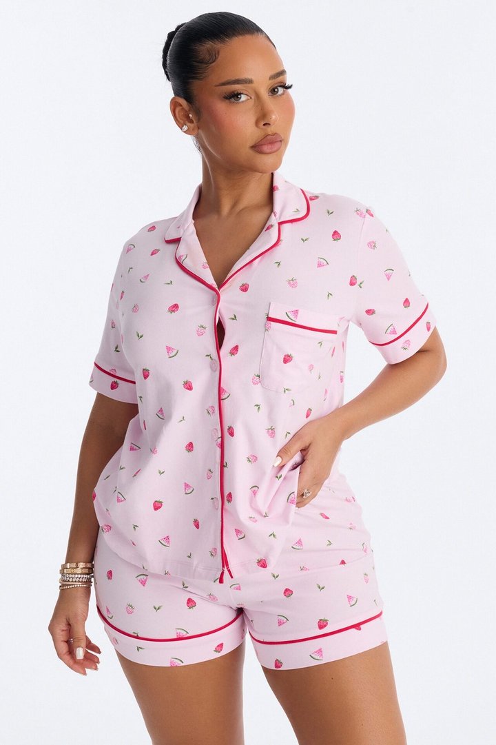 Summer Days Fruit Notch Collar PJ Short Set - Pink/combo