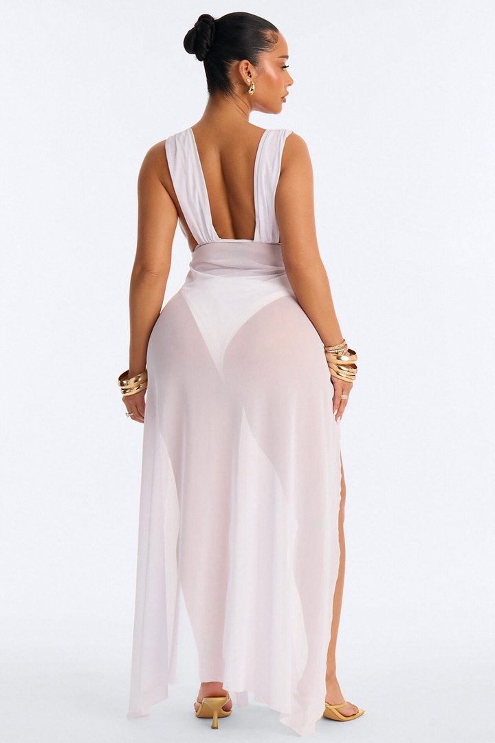 Leslie Applique High Slit Cover Up Dress - White