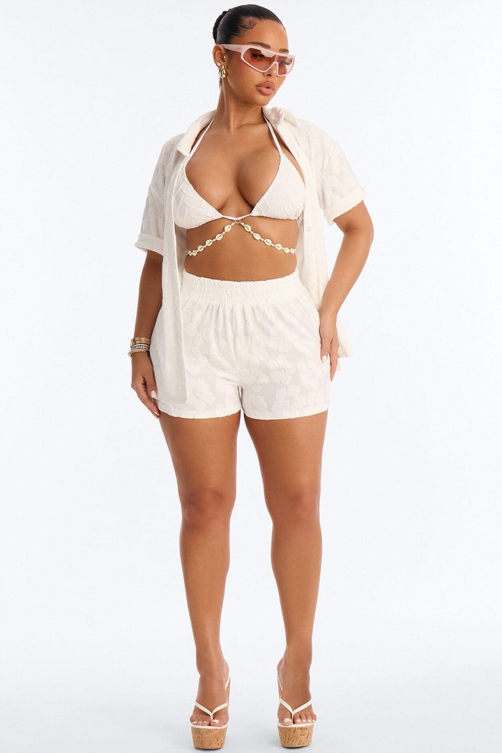 Cristal Textured Swim Cover Up Short Set - White