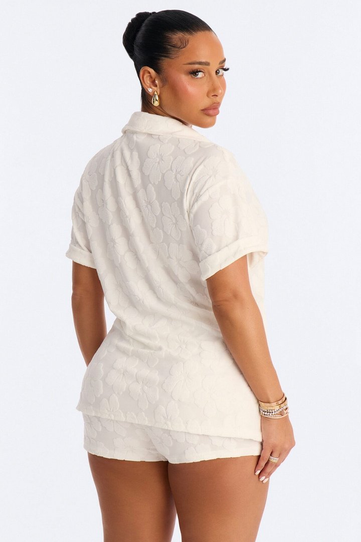 Cristal Textured Swim Cover Up Short Set - White