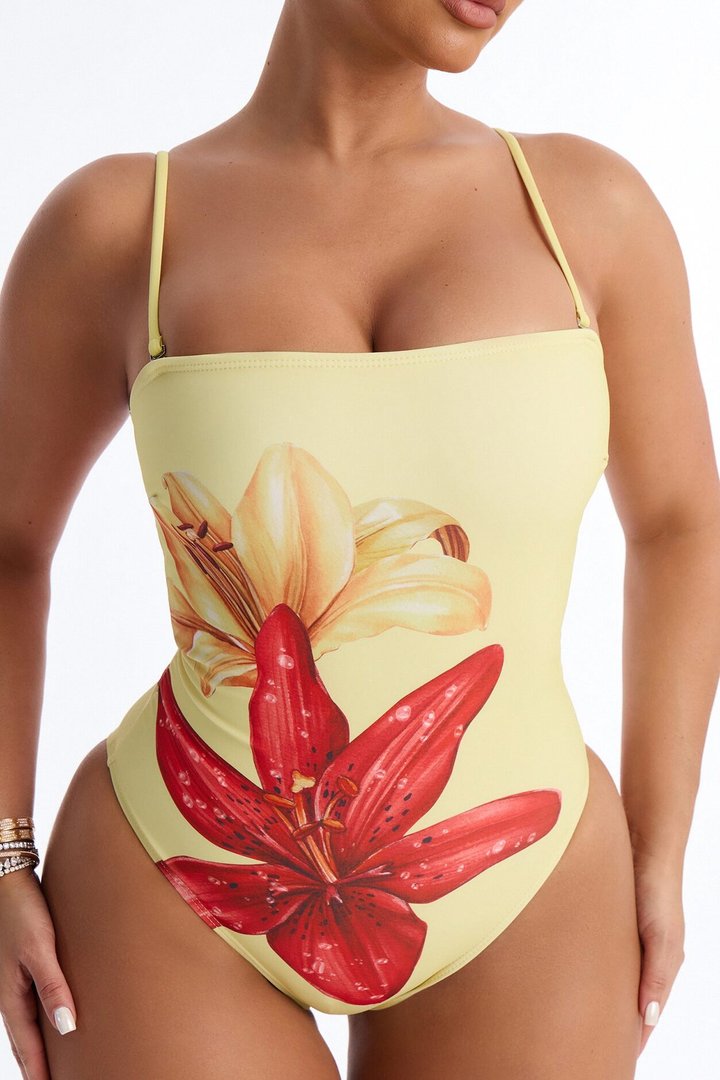 Nelissa Floral 1 Piece Strapless Swimsuit - Yellow/combo