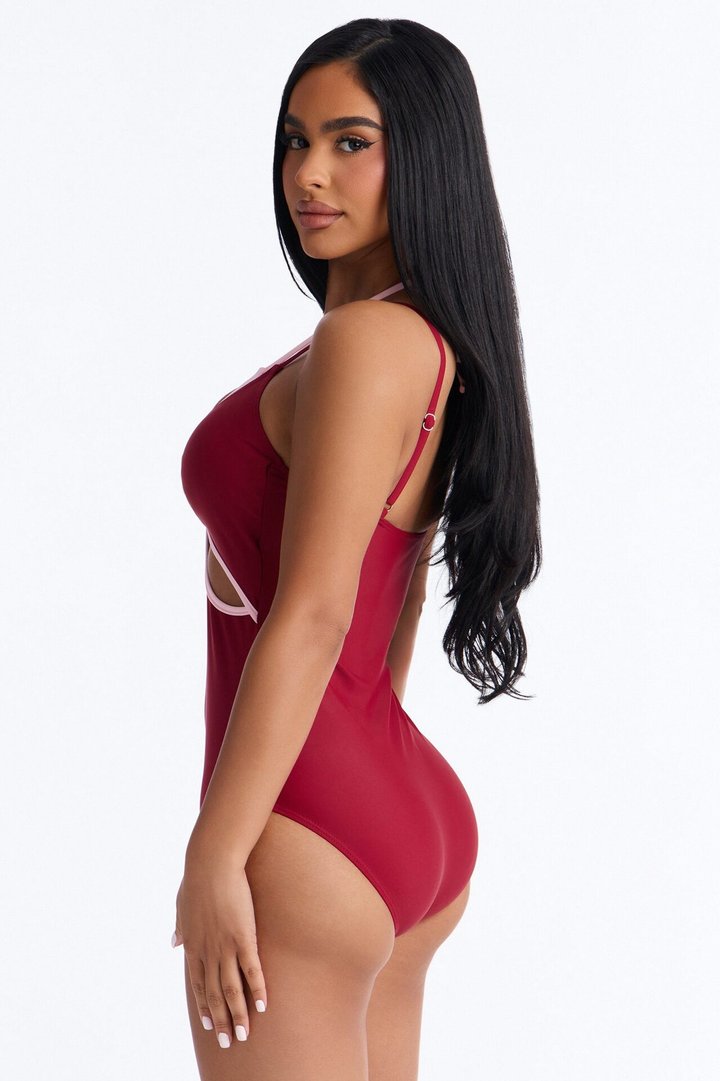 Livia Layered 1 Piece Swimsuit - Burgundy/combo