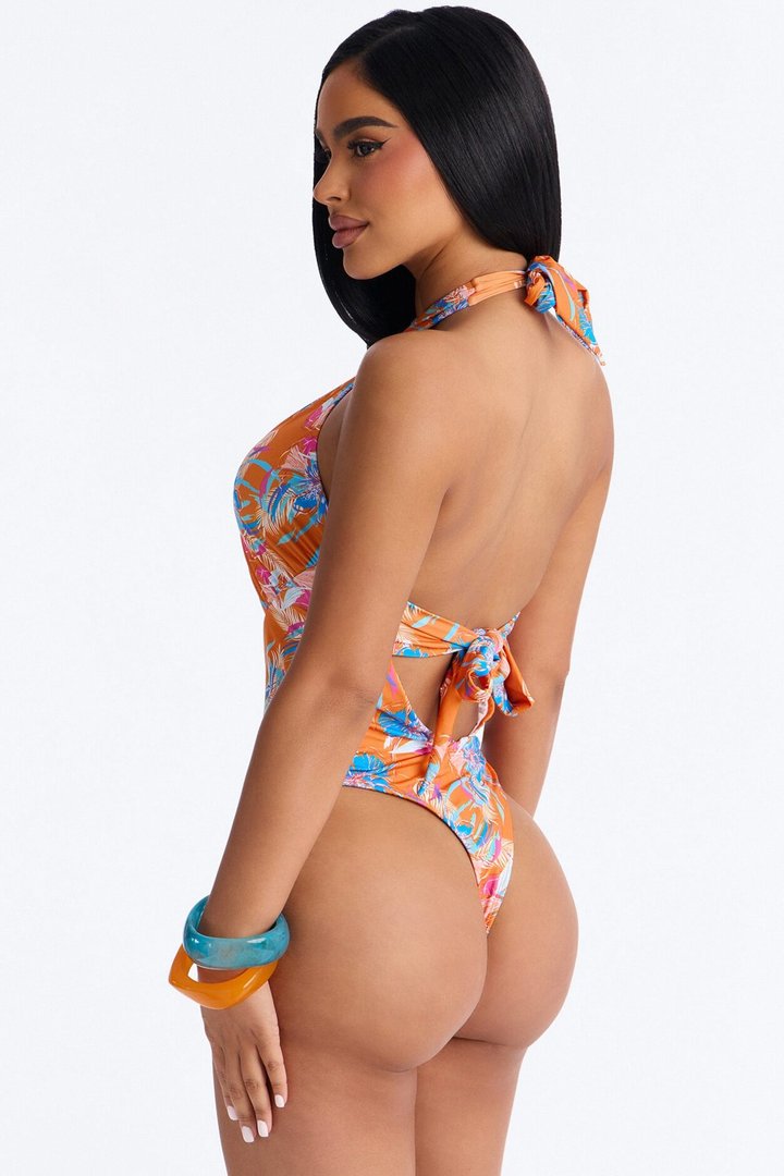 Pass The Sunscreen Cut Out 1 Piece Swimsuit - Orange/combo