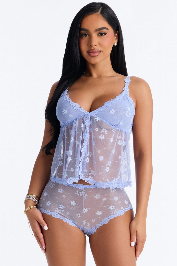Never Forget Lace Flyaway 2 Piece Set - Blue
