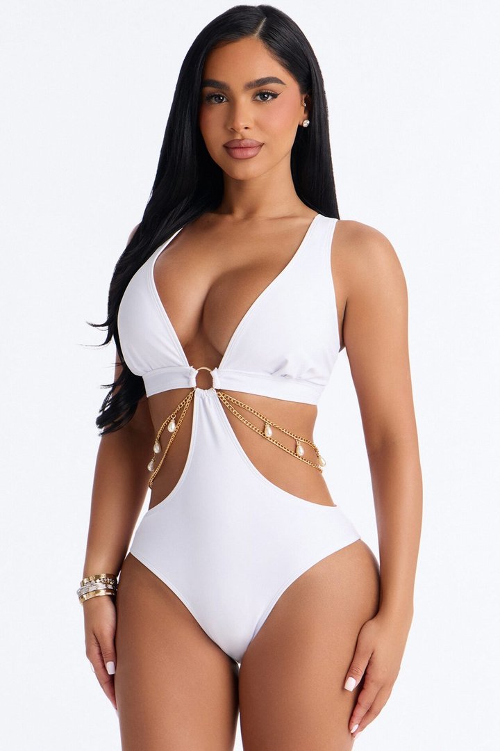 Larisa 1 Piece Cut Out Chain Swimsuit - White