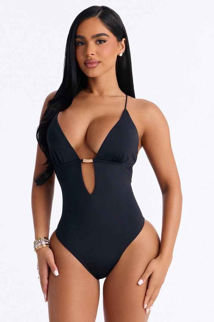 I'm Your Dream Girl 1 Piece Plunge Swimsuit - Black