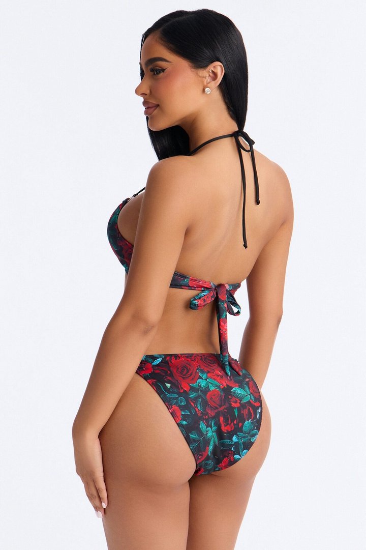 By The Coast Roses Cut Out 2 Piece Bikini - Red/combo
