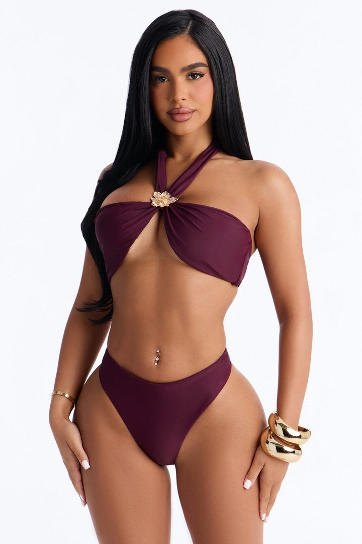 Claudette 2 Piece Halter Bikini Set - Eggplant