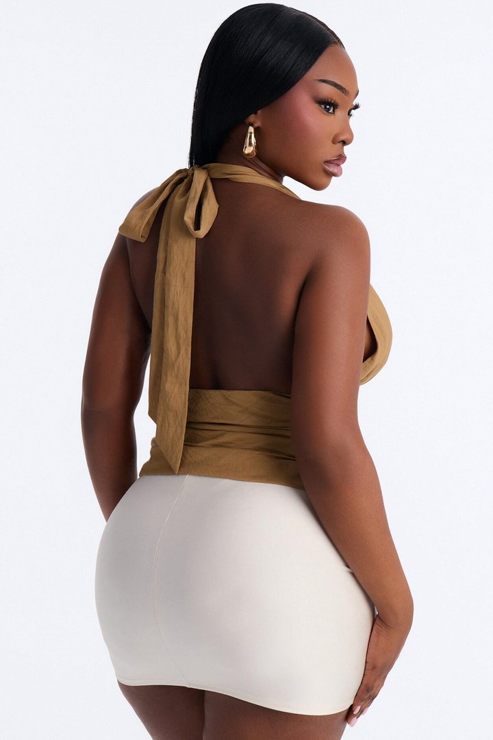 Vacation Cutie Shell Sequin Halter Top - Taupe