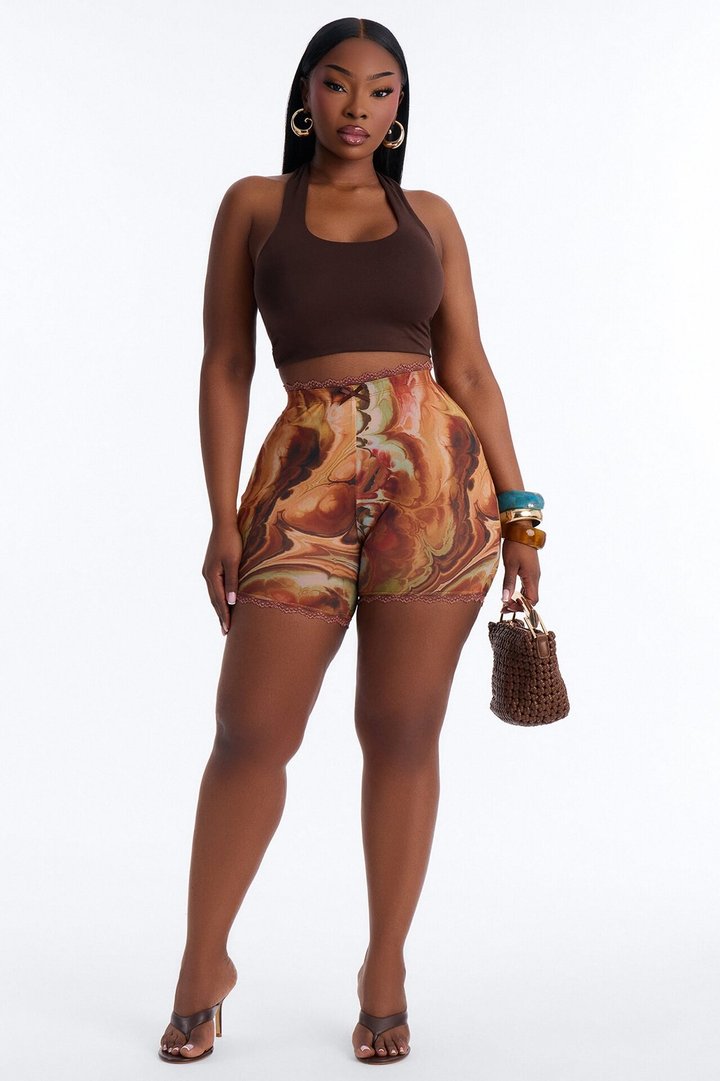 Angelina Lace Trim Mesh Biker Short - Green/combo