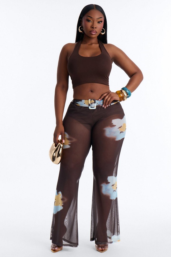 Valerie Low Rise Mesh Belted Pant - Brown/combo