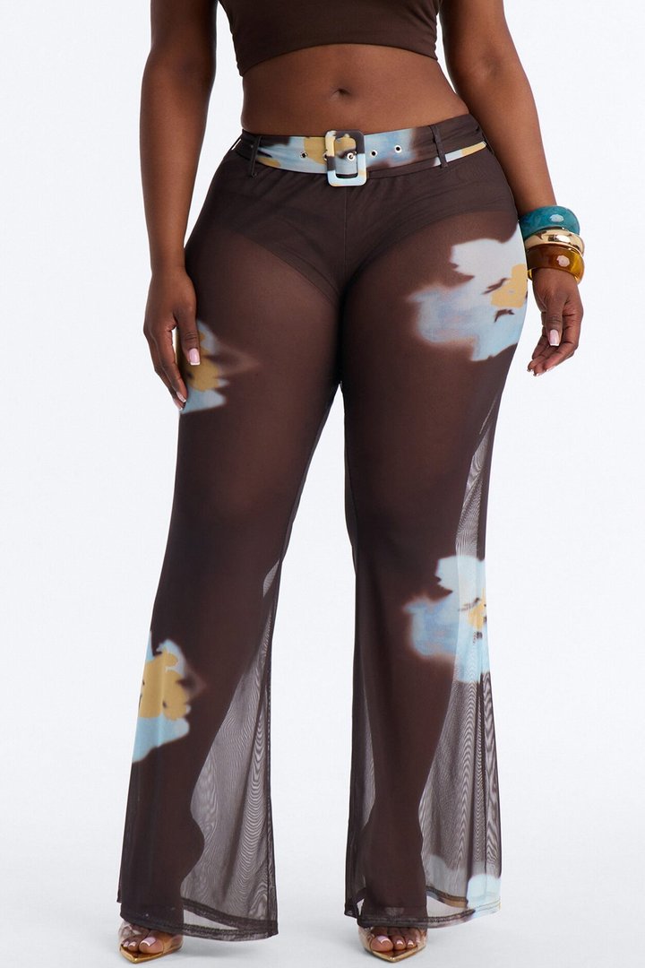 Valerie Low Rise Mesh Belted Pant - Brown/combo